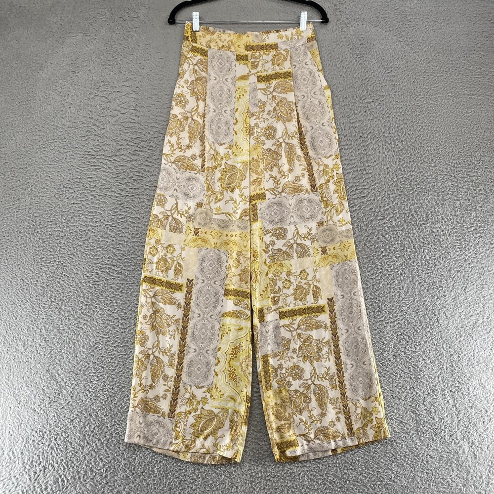 Drew Pants Womens Medium Yellow Paisley Wide Leg Pull On Boho Vacation European